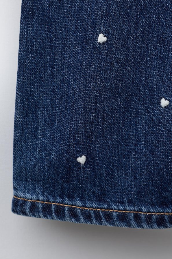 Embroidered Hearts Denim Overall