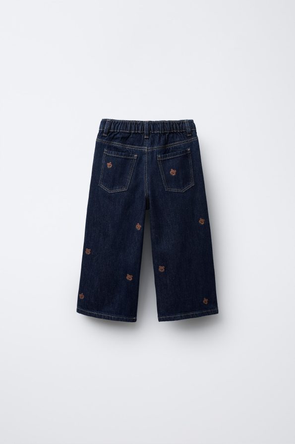 Embroidered Bear Culottes Jeans