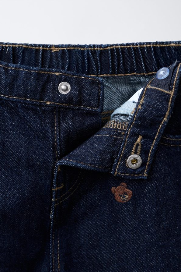 Embroidered Bear Culottes Jeans