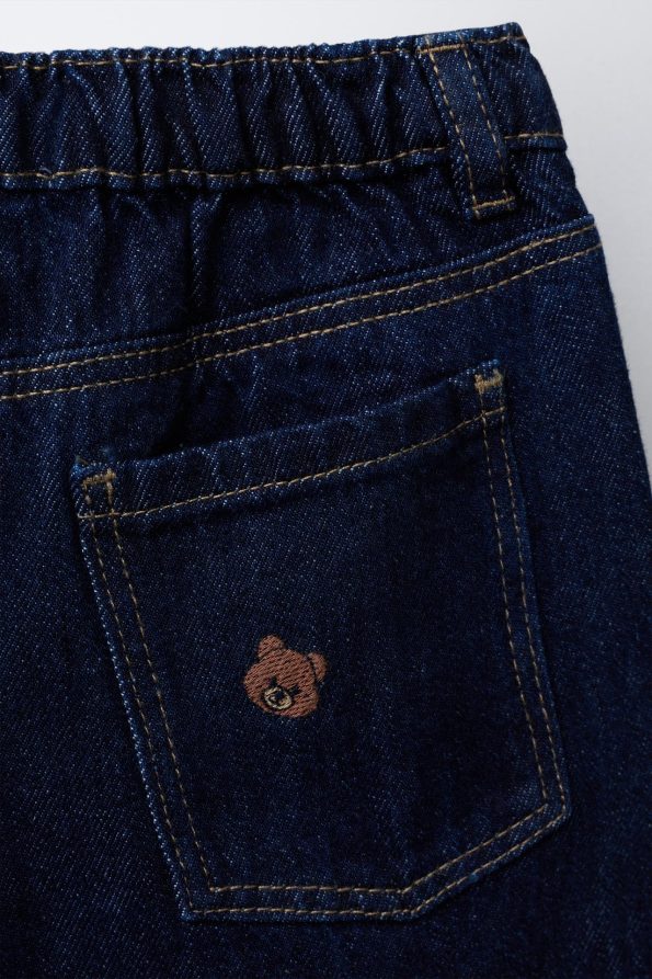 Embroidered Bear Culottes Jeans