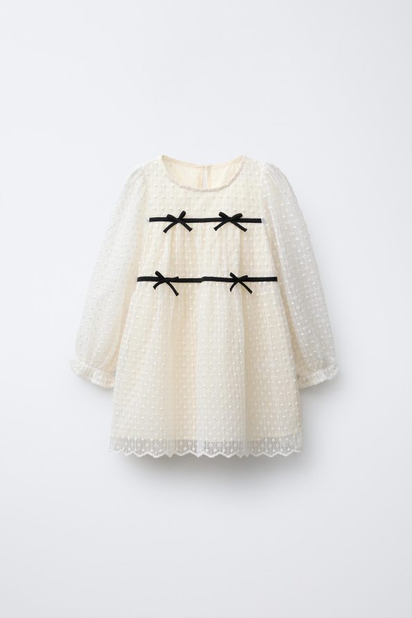Embroidered Tulle Dress with Bow