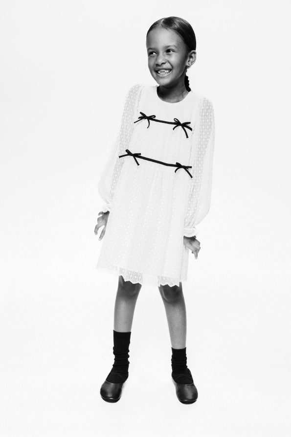 Embroidered Tulle Dress with Bow