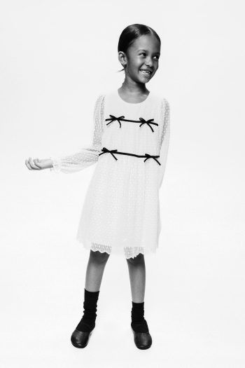 Embroidered Tulle Dress with Bow