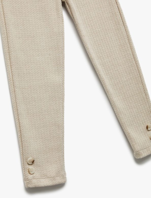 Girls' Herringbone Pattern Button Detail Elastic Waist Long Leggings