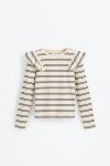 Ruffled Striped Long Sleeve T-Shirt
