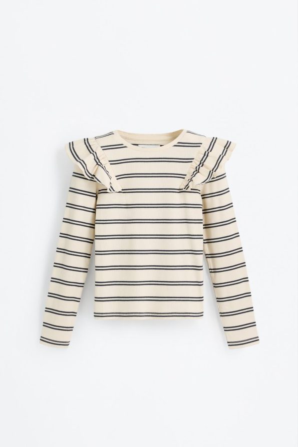 Ruffled Striped Long Sleeve T-Shirt