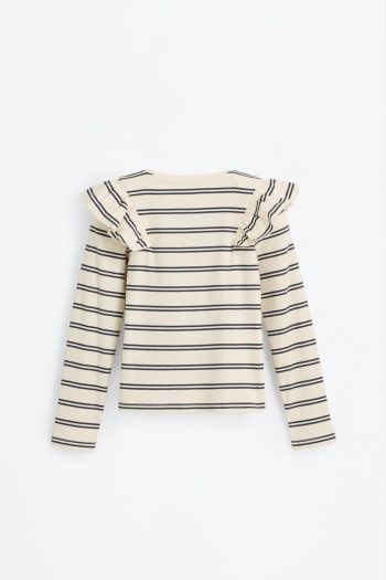 Ruffled Striped Long Sleeve T-Shirt
