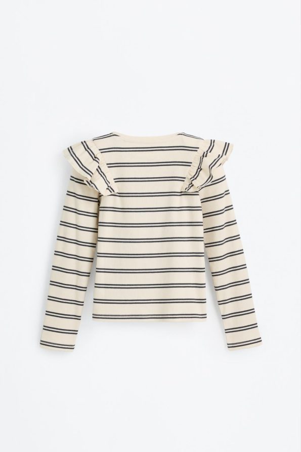 Ruffled Striped Long Sleeve T-Shirt