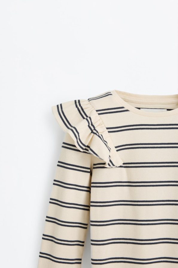 Ruffled Striped Long Sleeve T-Shirt