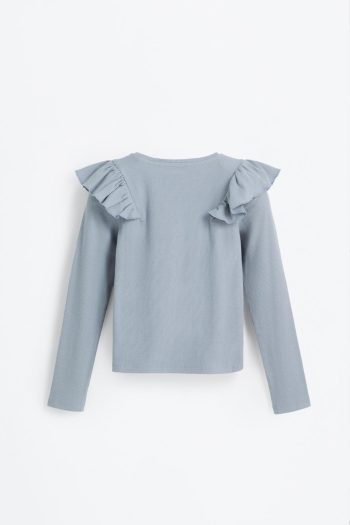 Ruffled and Ribbed T-Shirt