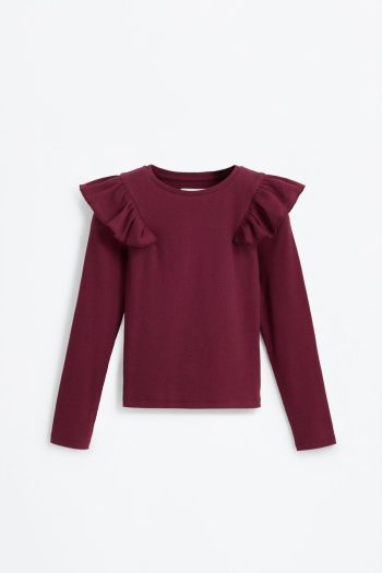 Ruffled Striped Long Sleeve T-Shirt