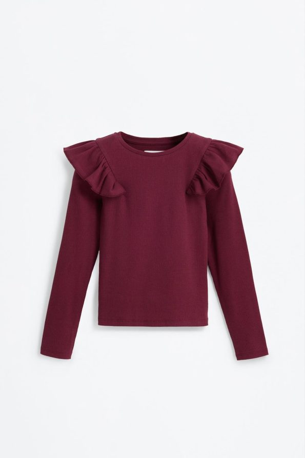 Ruffled Striped Long Sleeve T-Shirt
