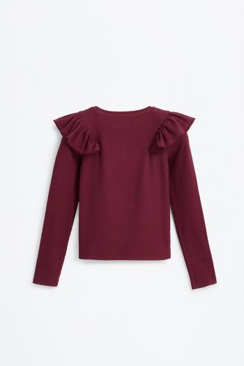 Ruffled Striped Long Sleeve T-Shirt