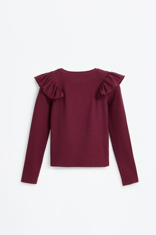 Ruffled Striped Long Sleeve T-Shirt