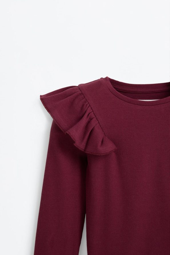 Ruffled Striped Long Sleeve T-Shirt