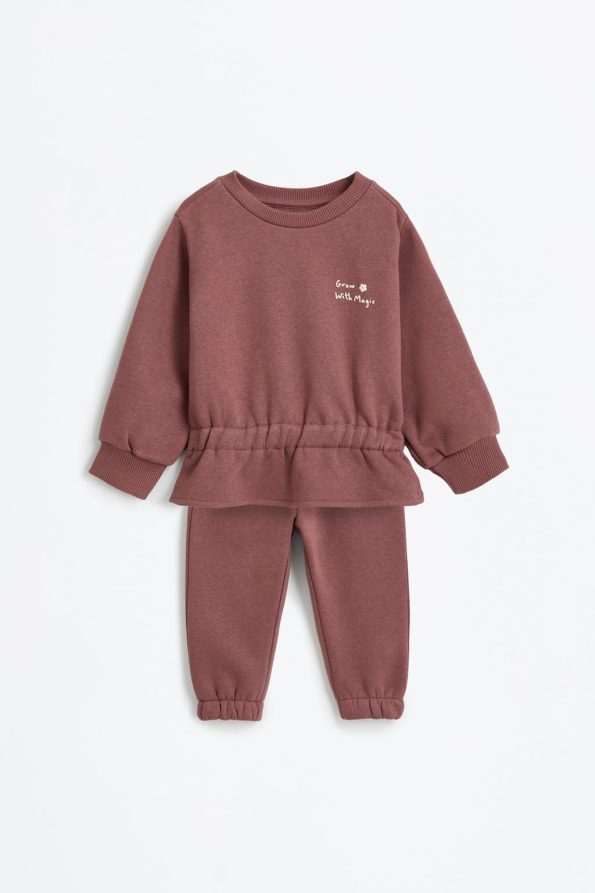 Elastic Hem Sweatshirt and Cotton Pants Set