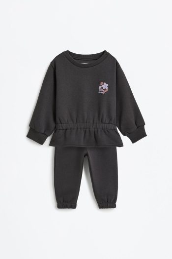 Elastic Hem Sweatshirt and Cotton Pants Set