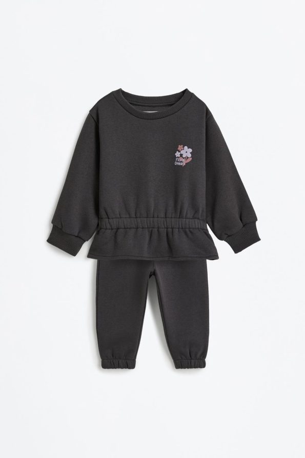 Elastic Hem Sweatshirt and Cotton Pants Set