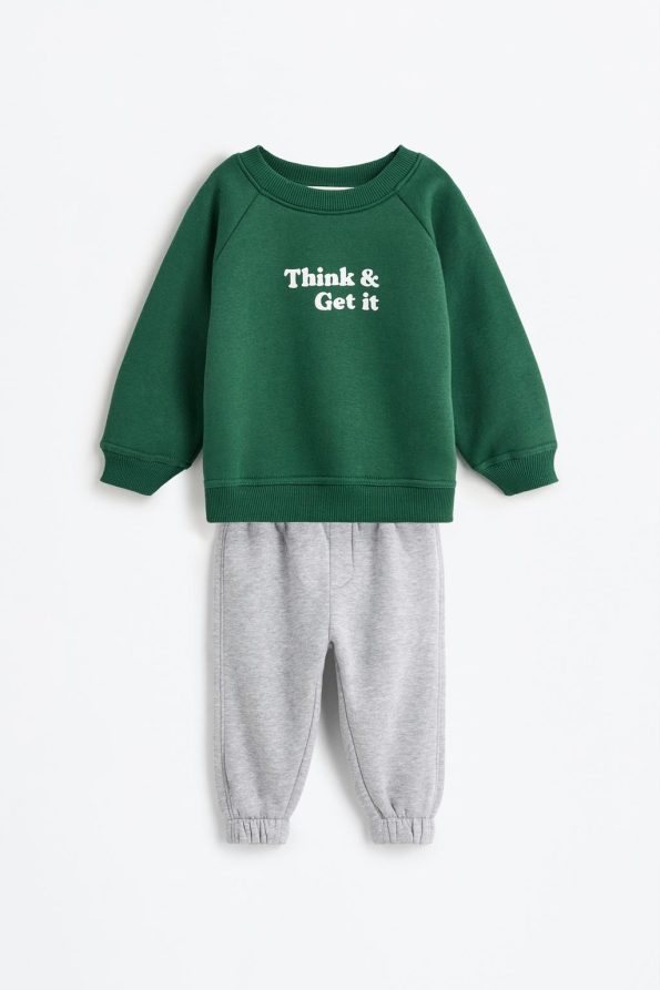 Printed Cotton Sweatshirt and Pants Set