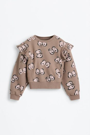 Ruffled Patterned Sweatshirt