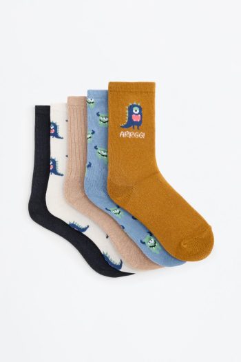 5-Pack Monster Print Long Socks