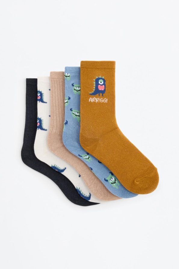 5-Pack Monster Print Long Socks