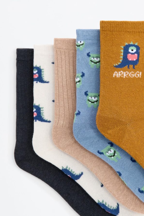 5-Pack Monster Print Long Socks