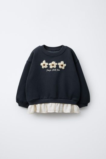 Floral Appliqué Combo Sweatshirt