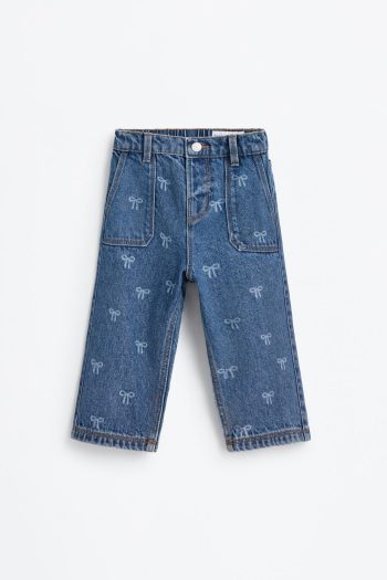 Patterned Wide Leg Jeans