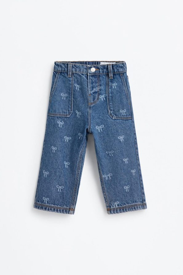 Patterned Wide Leg Jeans