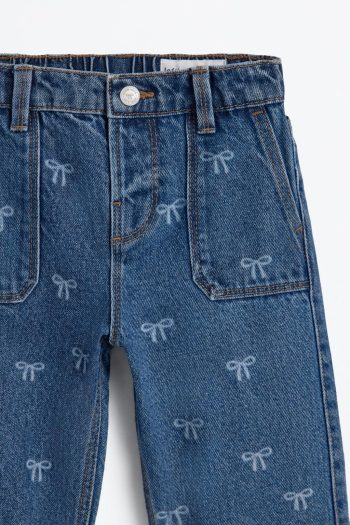Patterned Wide Leg Jeans