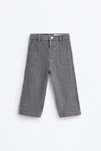 Embroidered Wide Leg Jeans
