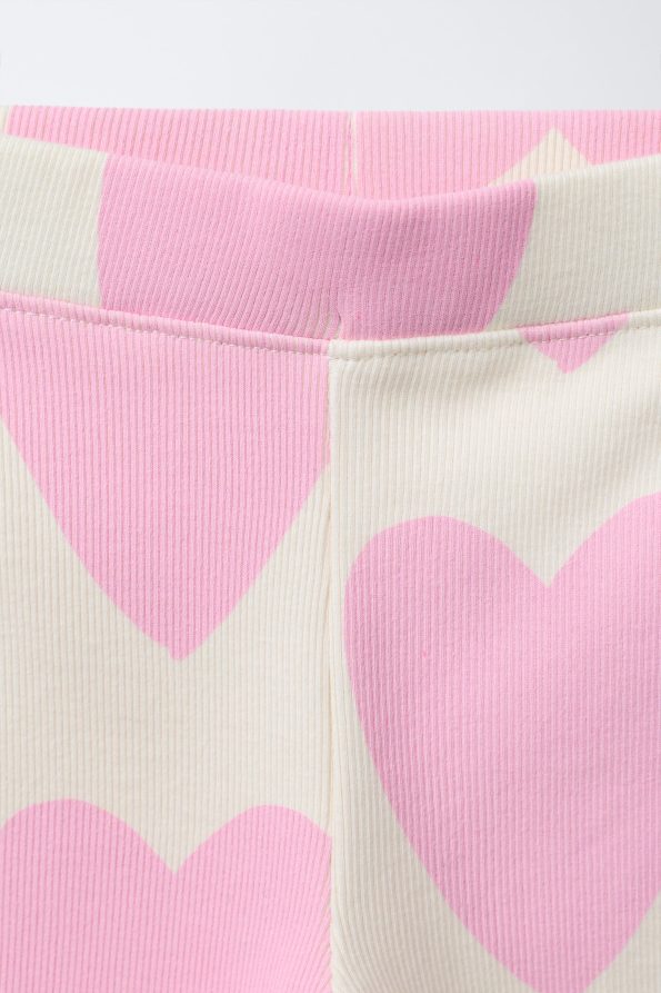 Girls' Cotton Ecru Pink Heart Print Sweatshirt and Leggings Set - Love