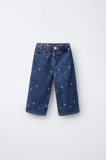 Heart Embroidered Culotte Jeans