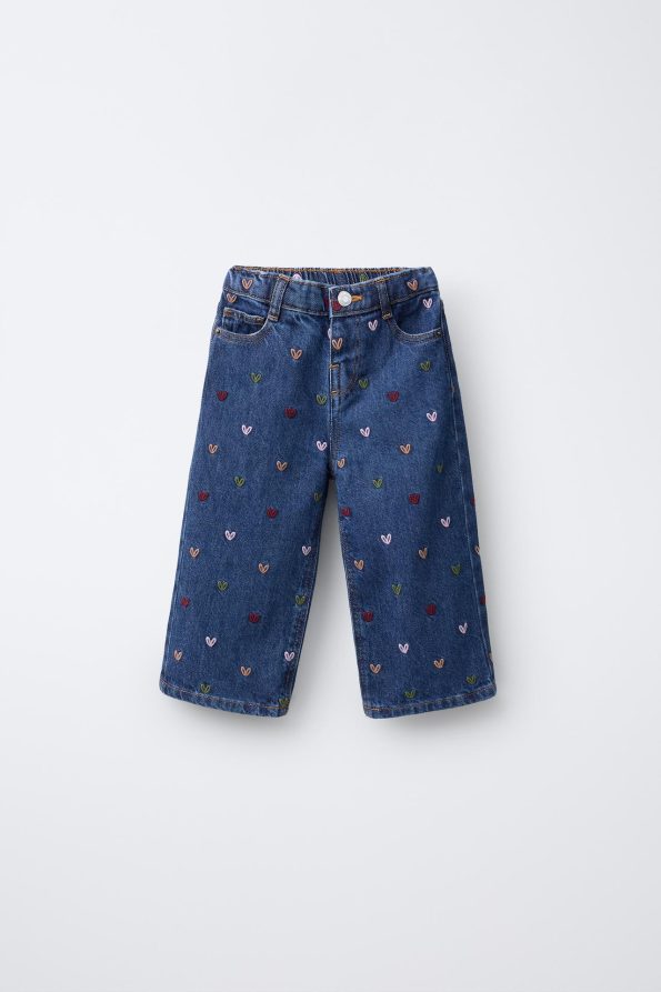 Heart Embroidered Culotte Jeans