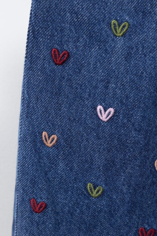 Heart-Embroidered Culottes Jeans
