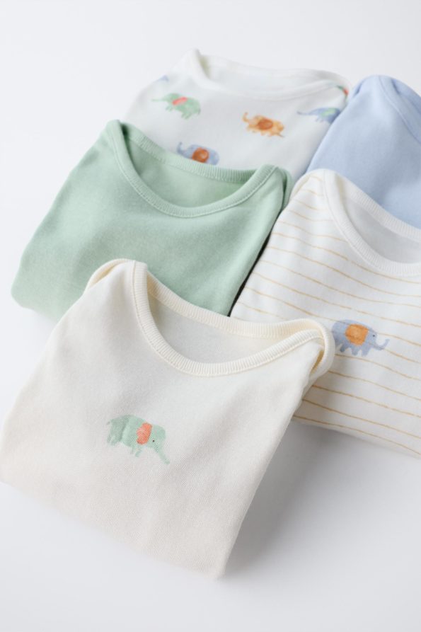 5-Pack Elephant Print Bodysuits