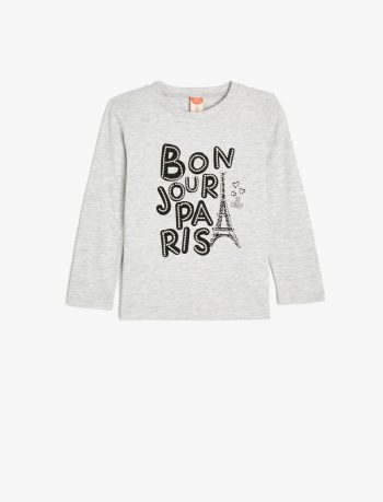 Girls' Long Sleeve Crew Neck Cotton T-Shirt with Slogan Print