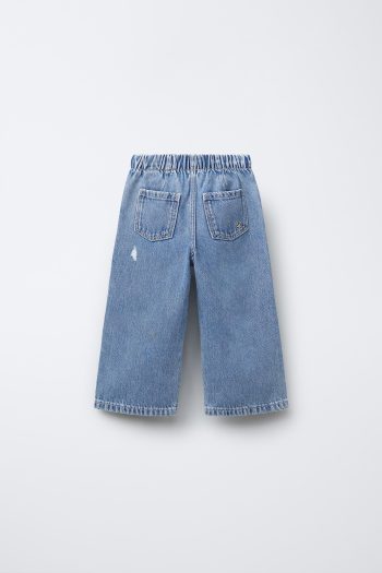 Flowy Fabric Distressed Wide Leg Jeans