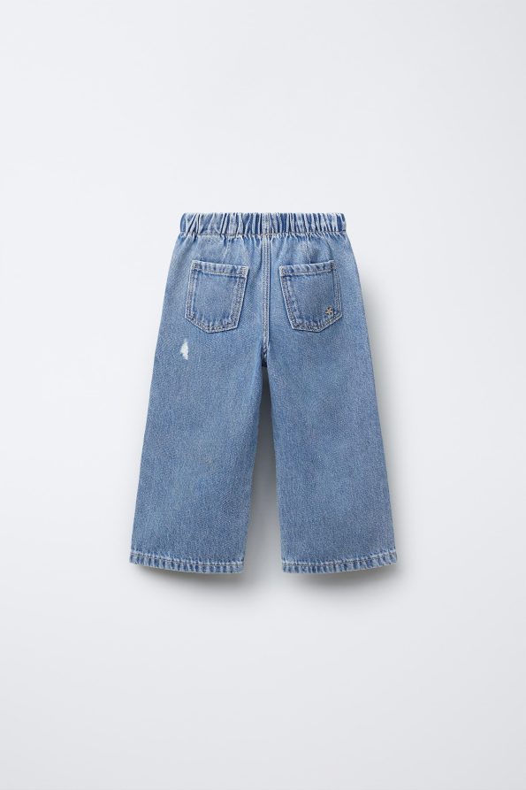 Flowy Fabric Distressed Wide Leg Jeans