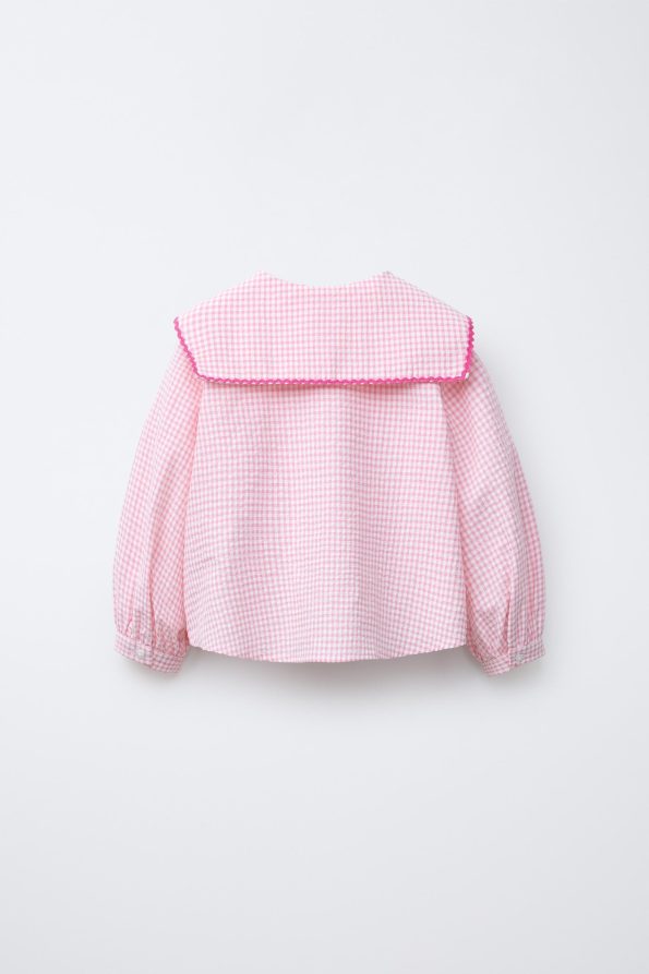 Girls' Cotton Pink Checkered Blouse and Bow Pants Set