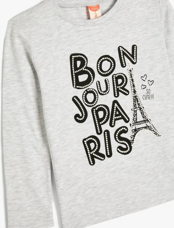 Girls' Long Sleeve Crew Neck Cotton T-Shirt with Slogan Print