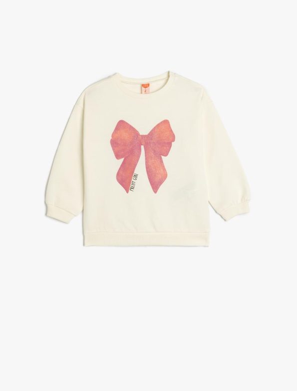 Girls' Cotton Long Sleeve Bow Print Sweatshirt