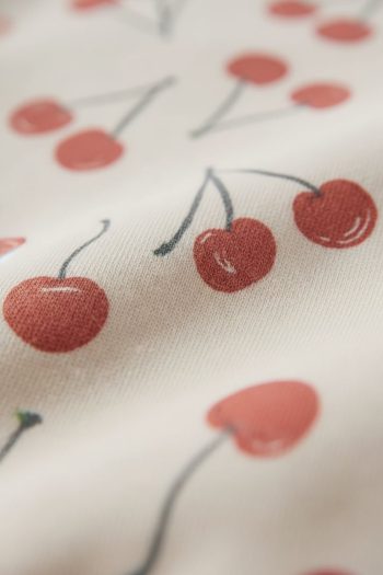 Girls' Cotton Ecru Cherry Print Sweatshirt and Leggings Set