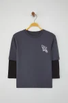 Trendyolmilla Kids Dark Grey Cotton Printed Regular Knit T-Shirt