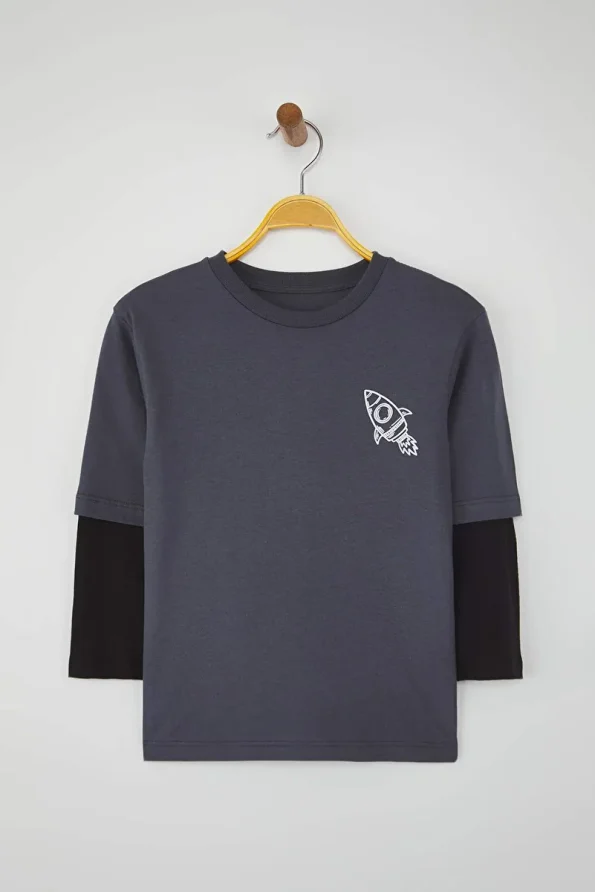 Trendyolmilla Kids Dark Grey Cotton Printed Regular Knit T-Shirt