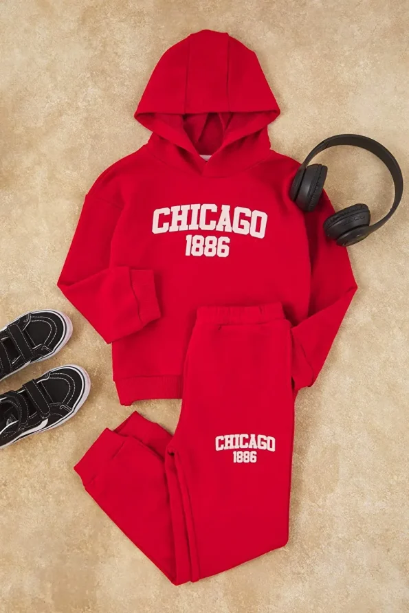 Trendyolmilla Kids Red Unisex Cotton Hoodie Set