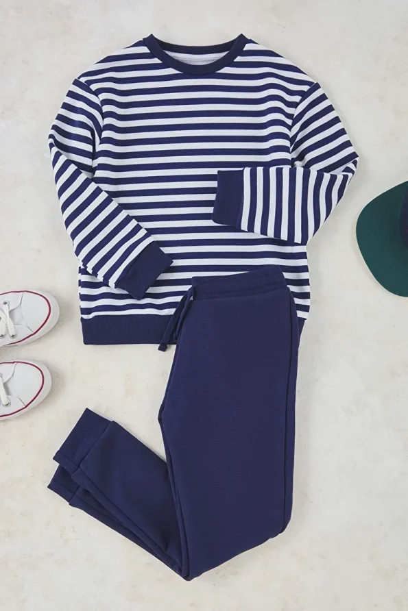 Trendyolmilla Kids Navy Striped Cotton Regular Fit Set for Boys