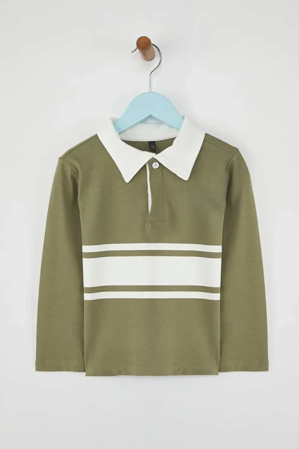 Trendyolmilla Kids Green Boys' 100% Cotton Plain Polo Neck Regular Knit T-Shirt