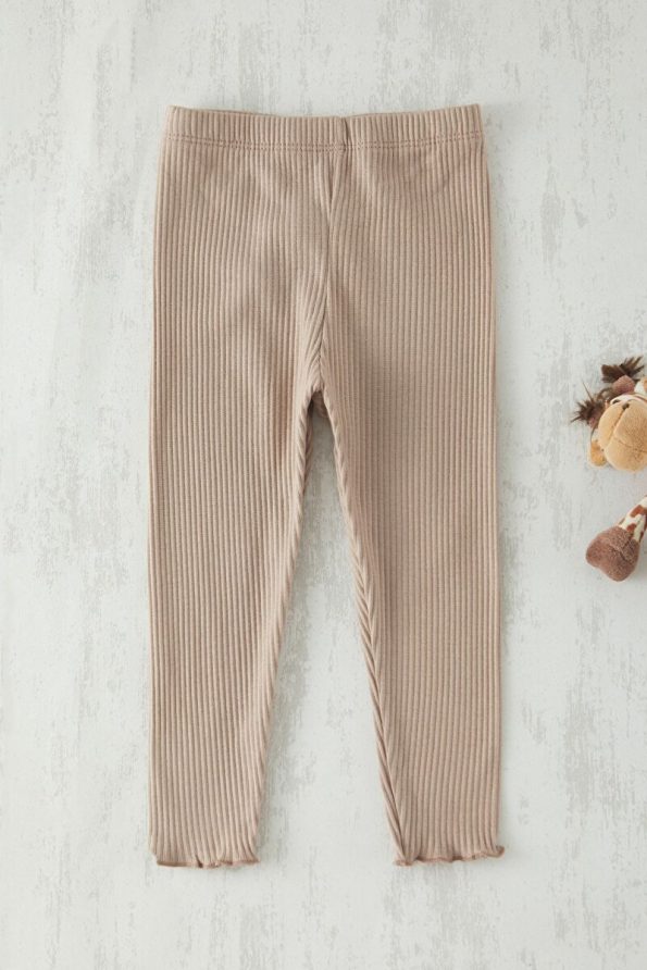 Trendyolmilla Kids Beige Cotton Basic Ribbed Long Summer Leggings